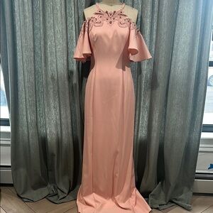 Vince Camuto Off Shoulder Beaded Gown